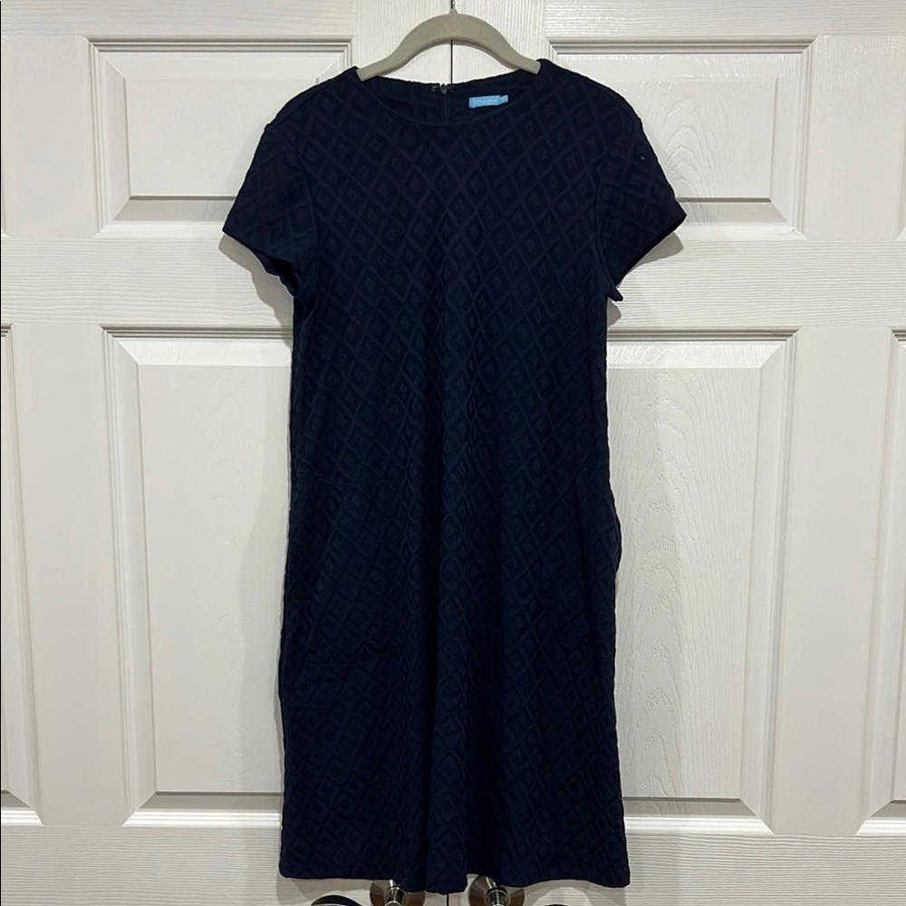 J.McLaughlin Swing Dress Duval Diamond Jacquard Short Sleeve Navy Size Small